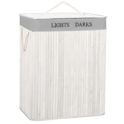 Kôš na bielizeň dvojdielny 105l SPRINGOS bambus biely / svetlo šedý