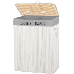 Kôš na bielizeň dvojdielny 105l SPRINGOS bambus biely / svetlo šedý