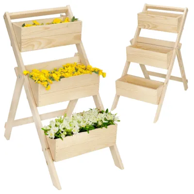 Rebríkový stojan na kvety, prírodný SPRINGOS KWD003