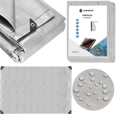 Krycia plachta s okami 5x4 m, 130g PE sivá SPRINGOS GA2184