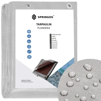Krycia plachta s okami 6x8 m, 130g PE sivá SPRINGOS GA2185