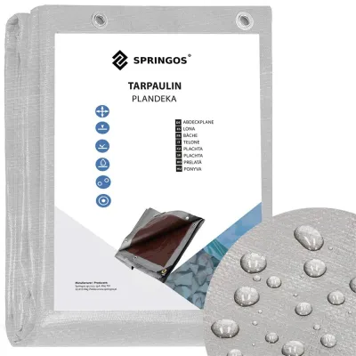 Krycia plachta s okami 6x4m, 130g SPRINGOS GA2183 sivá