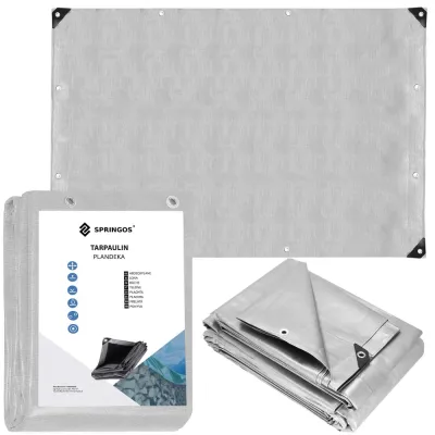 Krycia plachta s okami 3x5 m, extra silná 260g PE SPRINGOS GA2187 sivá