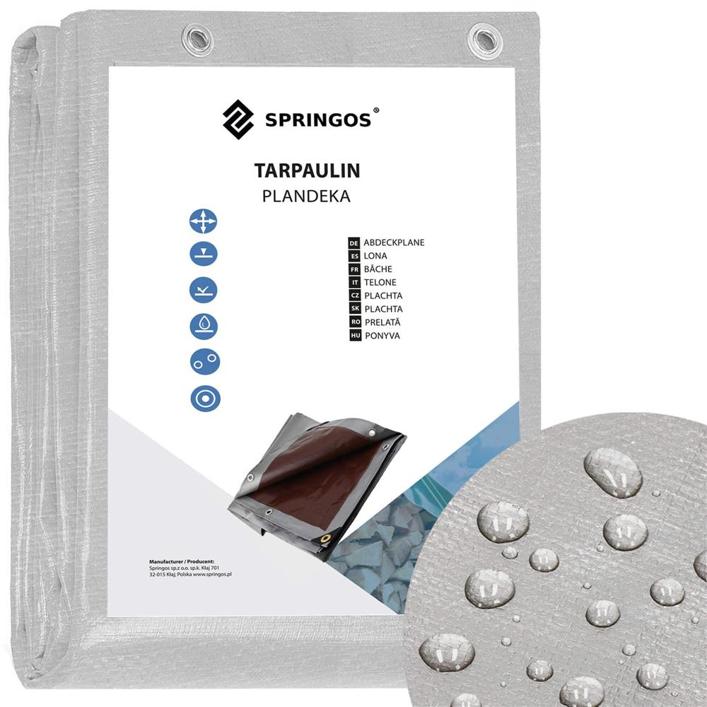 Krycia plachta s okami 3x5 m, extra silná 260g PE SPRINGOS GA2187 sivá