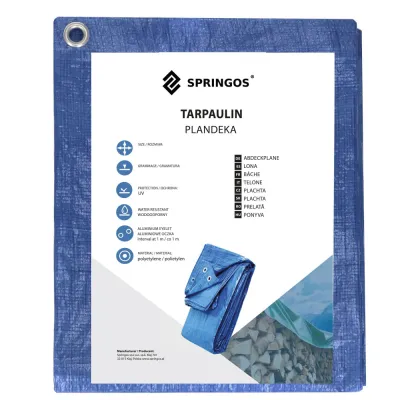 Krycia plachta s okami 10x8 m, 60g PE SPRINGOS GA2177 modrá