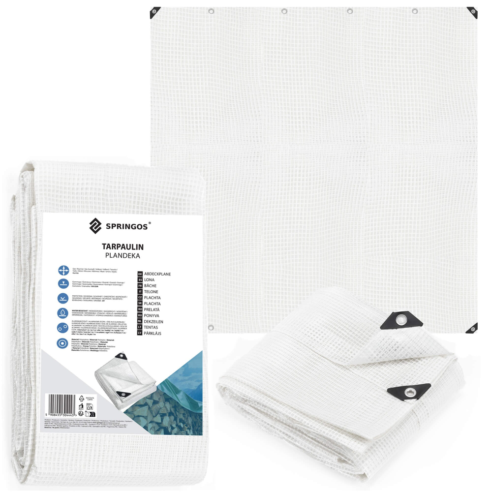 Krycia plachta s okami 4x4 m, 100g PE SPRINGOS GA2181 biela