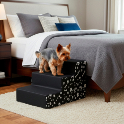 Schodíky pre psa 50x30x30 cm SPRINGOS PA0340 čierne s bielymi motívmi