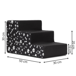 Schodíky pre psa 50x30x30 cm SPRINGOS PA0340 čierne s bielymi motívmi