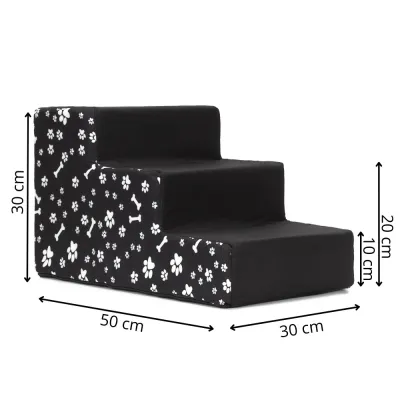 Schodíky pre psa 50x30x30 cm SPRINGOS PA0340 čierne s bielymi motívmi