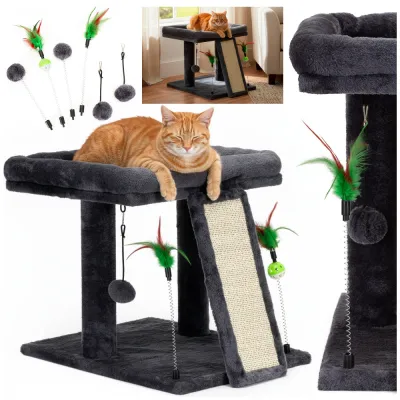 Škrabadlo pre mačky s odpočívacou plochou a hračkami SPRINGOS PA1084