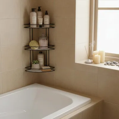 Rohová polička do kúpeľne SPRINGOS HA7541 čierna