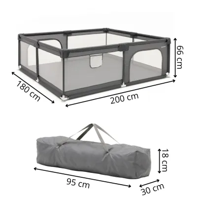 Detská ohrádka 200x180x66 cm SPRINGOS HA7529 sivá