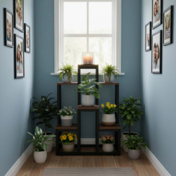 Kovový stojan na kvety 67,5 cm SPRINGOS GA0220 tmavo hnedý