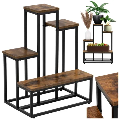 Kovový stojan na kvety 67 cm SPRINGOS GA0210 tmavo hnedý