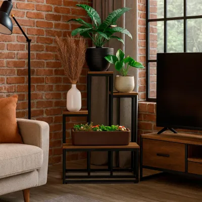 Kovový stojan na kvety 67 cm SPRINGOS GA0210 tmavo hnedý