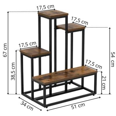 Kovový stojan na kvety 67 cm SPRINGOS GA0210 tmavo hnedý
