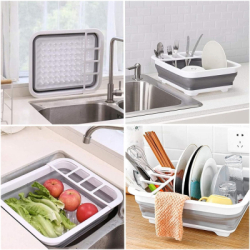 Odkvapkávač na riad skladací 36x31x12 cm SPRINGOS HA5198 šedo-biely