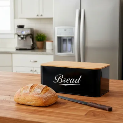 Chlebník s bambusovým vekom SPRINGOS KI0164 čierny