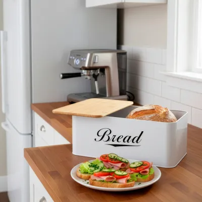 Chlebník s bambusovým vekom SPRINGOS KI0165 biely