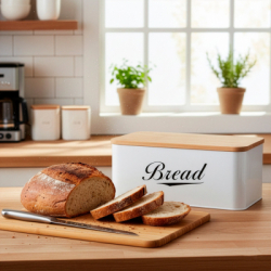 Chlebník s bambusovým vekom SPRINGOS KI0165 biely