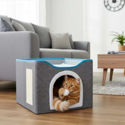 Domček pre mačku s brmbolcom SPRINGOS PA1085 sivý