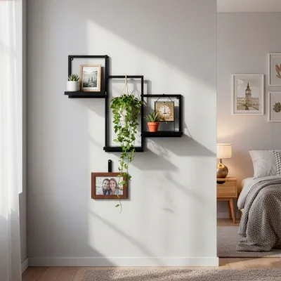 Nástenná polica sada 3 ks SPRINGOS HF0055 čierna