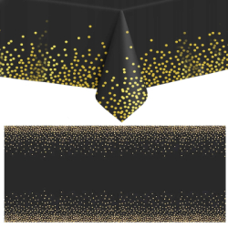 Obrus na stôl 272x137 cm vodeodolný SPRINGOS PS0049 čierny so zlatými bodkami