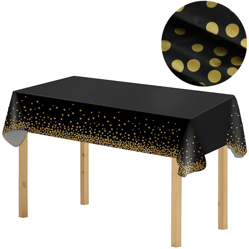 Obrus na stôl 272x137 cm vodeodolný SPRINGOS PS0049 čierny so zlatými bodkami