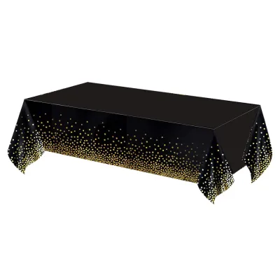 Obrus na stôl 272x137 cm vodeodolný SPRINGOS PS0049 čierny so zlatými bodkami