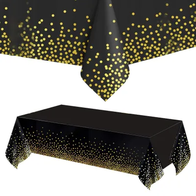 Obrus na stôl 272x137 cm vodeodolný SPRINGOS PS0049 čierny so zlatými bodkami