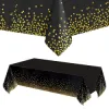 Obrus na stôl 272x137 cm vodeodolný SPRINGOS PS0049 čierny so zlatými bodkami