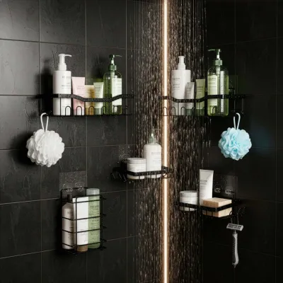 Poličky do kúpeľne 5 ks SPRINGOS HA7543 čierne