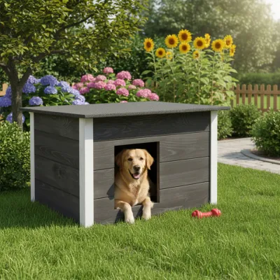 Zatepletá búda pre psa L 77x55x51 cm DECHLAND BP09 sivo-biela