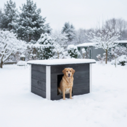 Zatepletá búda pre psa L 77x55x51 cm DECHLAND BP09 sivo-biela