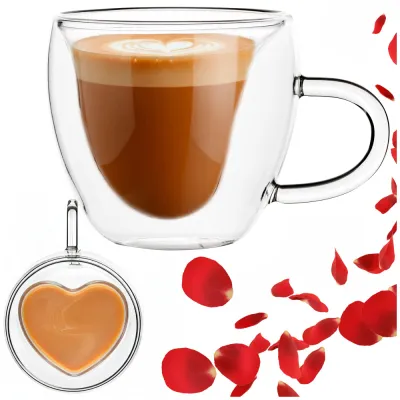 Sklenený hrnček na kávu srdca 220 ML SPRINGOS HA7575