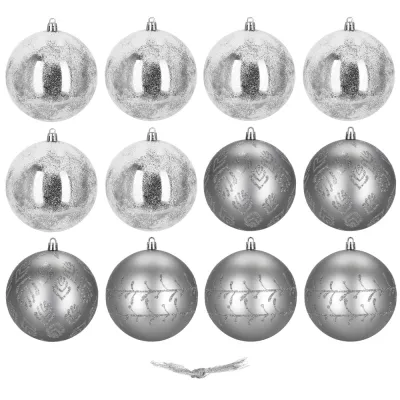 Vianočné banky strieborné mix - 9,5 cm, sada 12ks