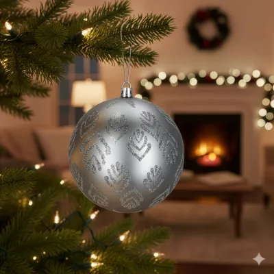 Vianočné banky strieborné mix - 9,5 cm, sada 12ks