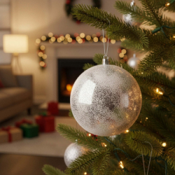 Vianočné banky strieborné mix - 9,5 cm, sada 12ks