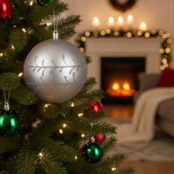 Vianočné banky strieborné mix - 9,5 cm, sada 12ks