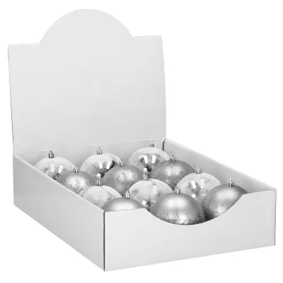 Vianočné banky strieborné mix - 9,5 cm, sada 12ks