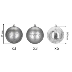 Vianočné banky strieborné mix - 9,5 cm, sada 12ks