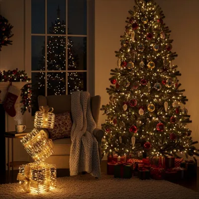 LED svetelná dekorácia Darčeky 74cm 160LED teplá biela