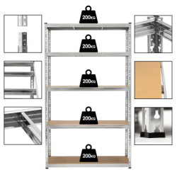 Kovový regál 205x120x45 cm 5 políc MDF SPRINGOS HA5280