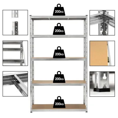 Kovový regál 205x120x45 cm 5 políc MDF SPRINGOS HA5280