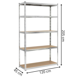 Kovový regál 205x120x45 cm 5 políc MDF SPRINGOS HA5280