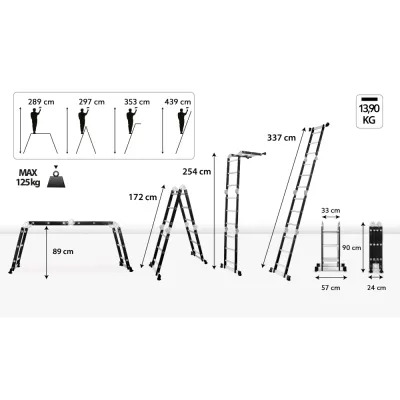 Multifunkčný rebrík 4x3 priečky + podlaha DRABEST DU4x3 STEEL 125 kg