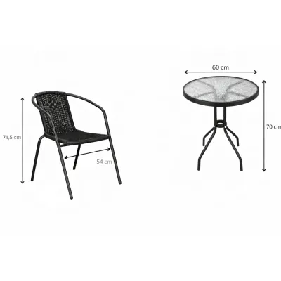 Záhradný set ratanového nábytku SPRINGOS BISTRO 2 čierny