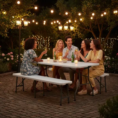 Pivný set pre 8 osôb 180x74 cm SPRINGOS GF0099 biely