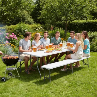 Pivný set pre 8 osôb 180x74 cm SPRINGOS GF0099 biely