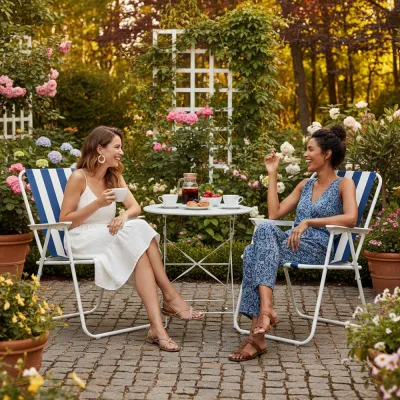 Záhradné kreslo SPRINGOS MALAGA modro-biele pruhy